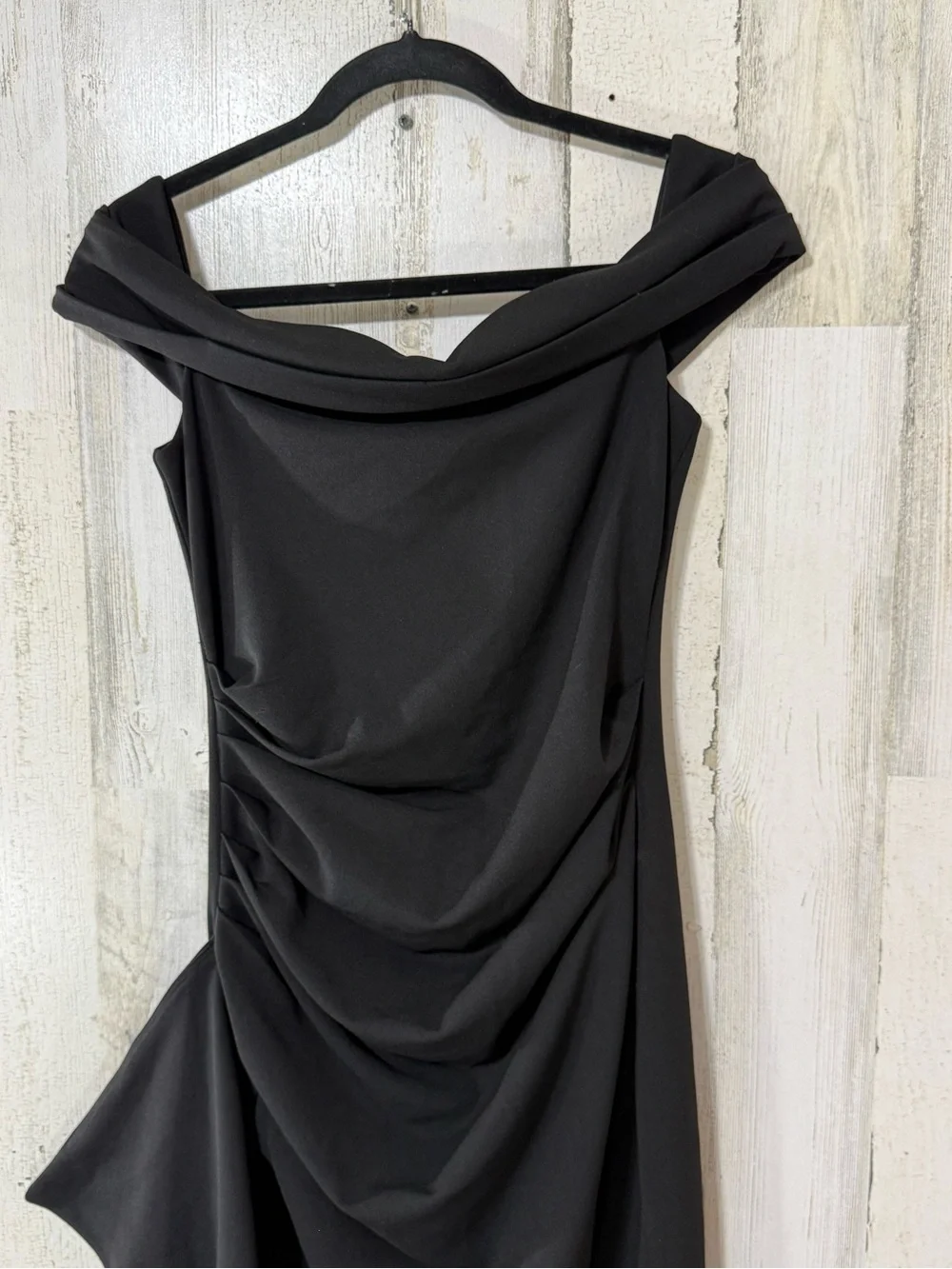 Babyboo Sexy Gown One-Shoulder Black Draped Evening Dress High Front Slit